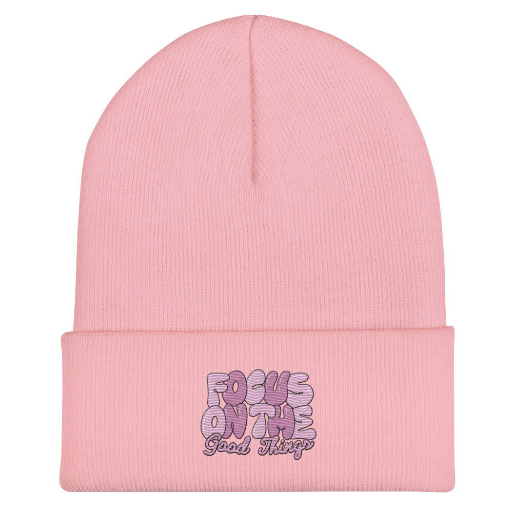 Focus on the good things Cuffed Beanie pink